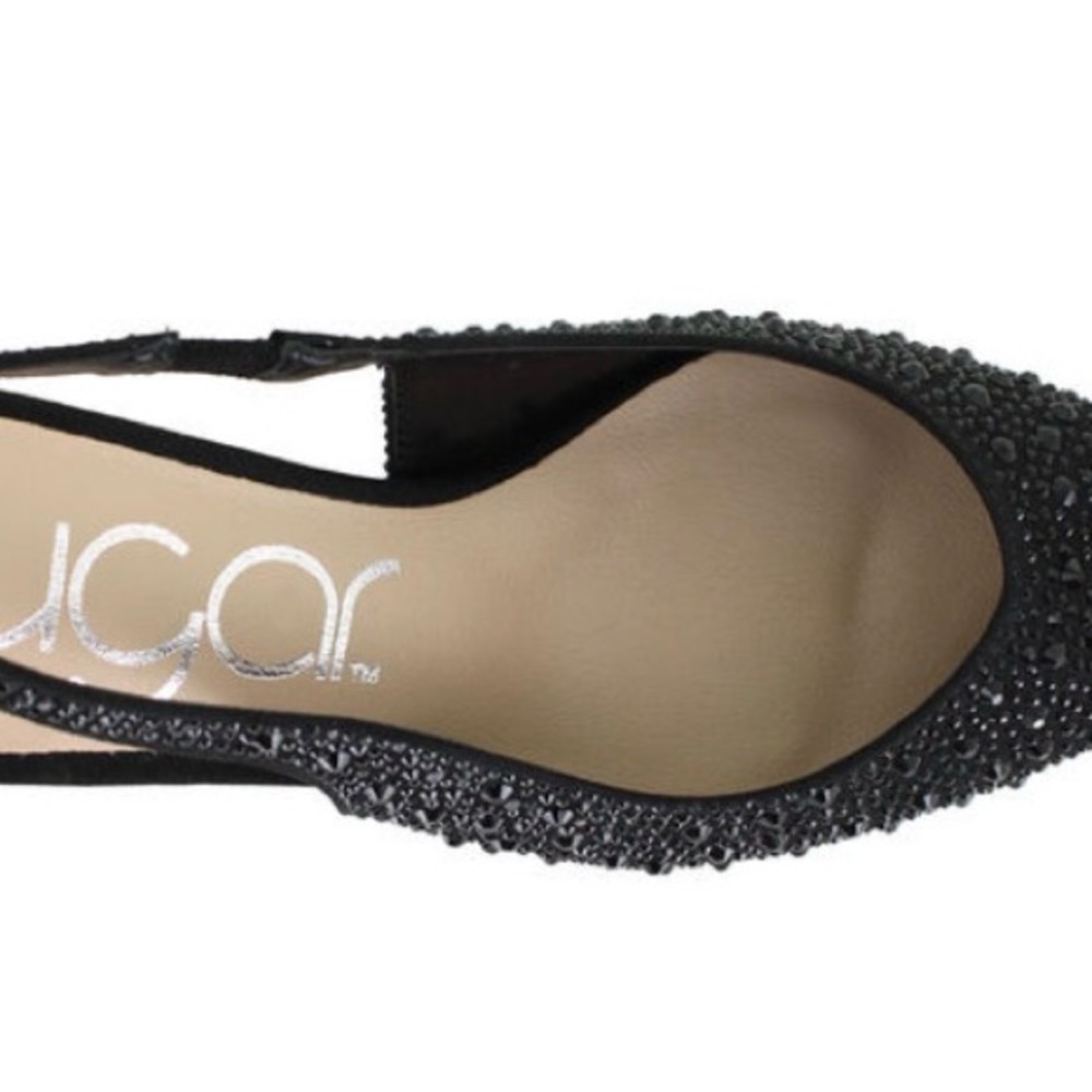 Sugar Black Crystal Slingback Pointed Toe Heel - Picture 4 of 9